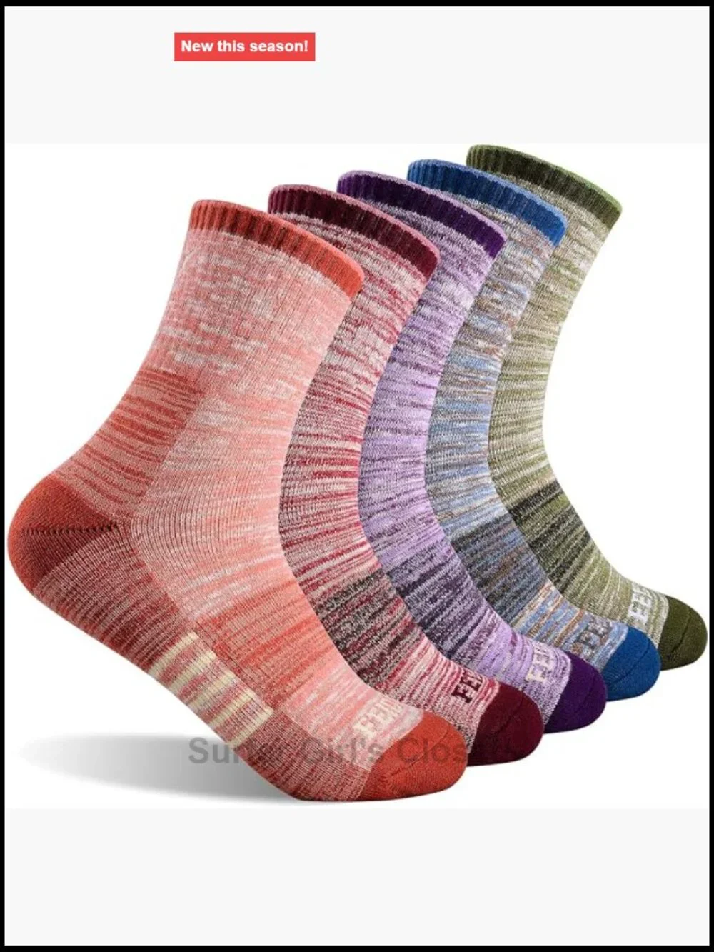 5-Pack Women's Hiking Crew Socks Cotton Moisture Wicking Cushion